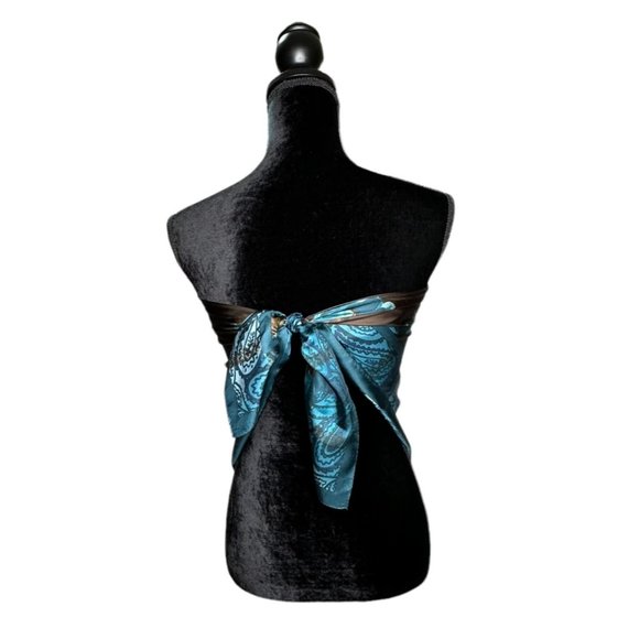 Adrienne Vittadini Scarf Womens Square 34" Brown Blue Floral Flowers Silk Vintag - Picture 5 of 11